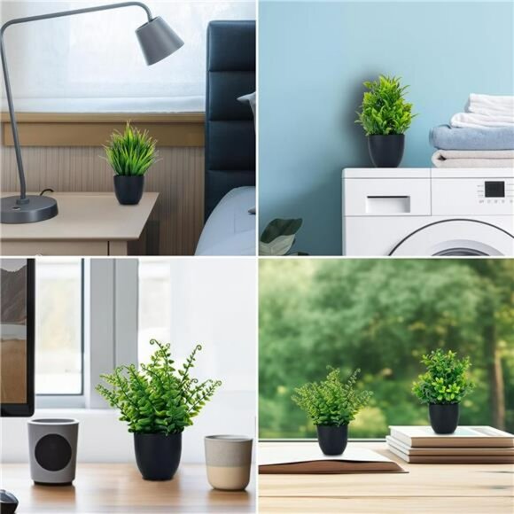 Set of 4 Small Fake Potted Plants 7 inch Artificial Mini Greenery Home Office De - Picture 6 of 7